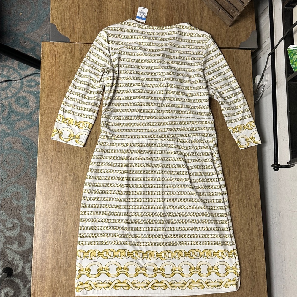 J. McLaughlin nwt Brea wrap gold optic link chain print white stretchy dress - Picture 8 of 9